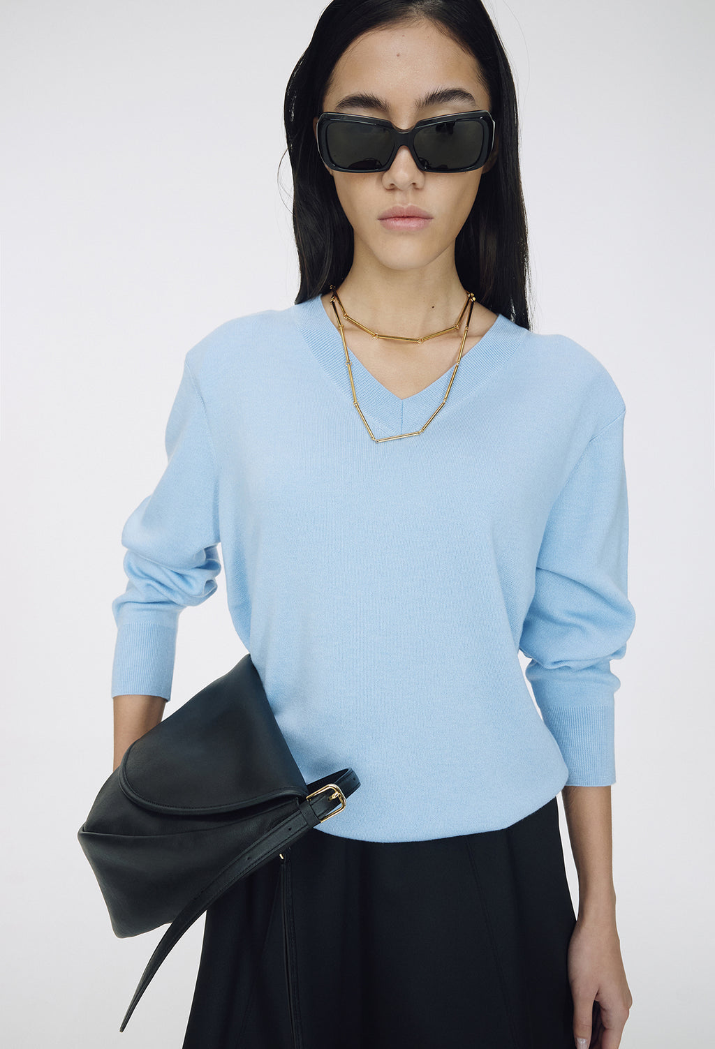 Spring Wool V-Neck Pullover Light Blue