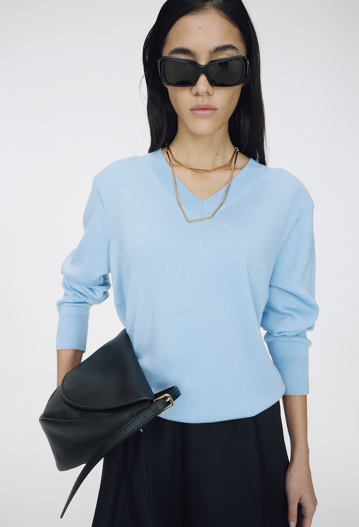Spring Wool V-Neck Pullover Light Blue
