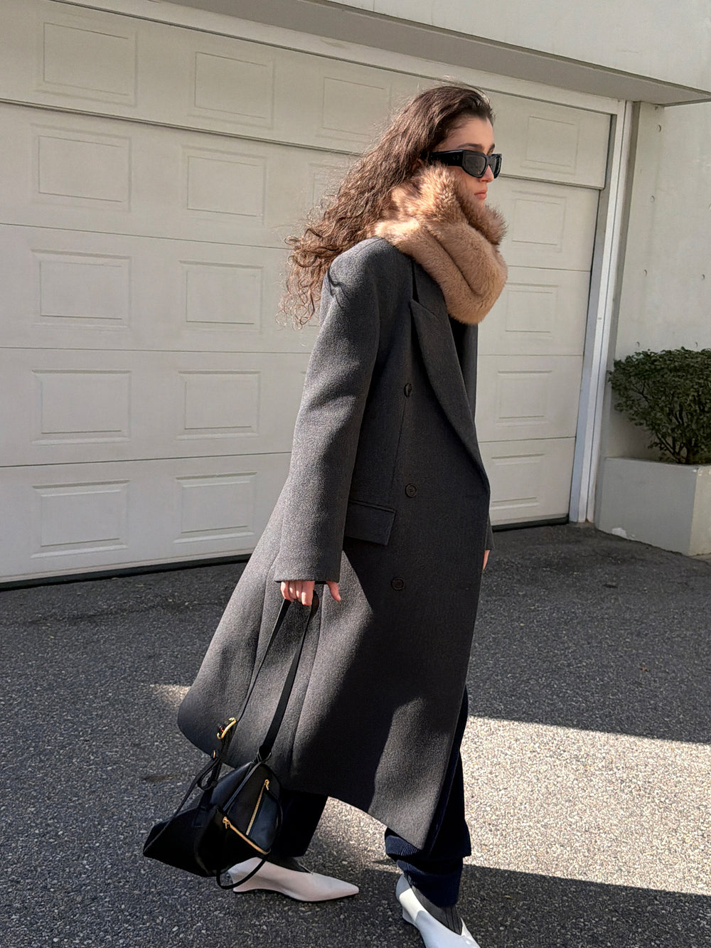 Double Tailored Long Coat Charcoal