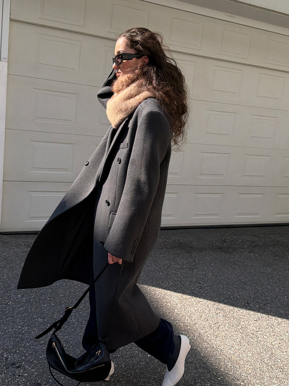 Double Tailored Long Coat Charcoal