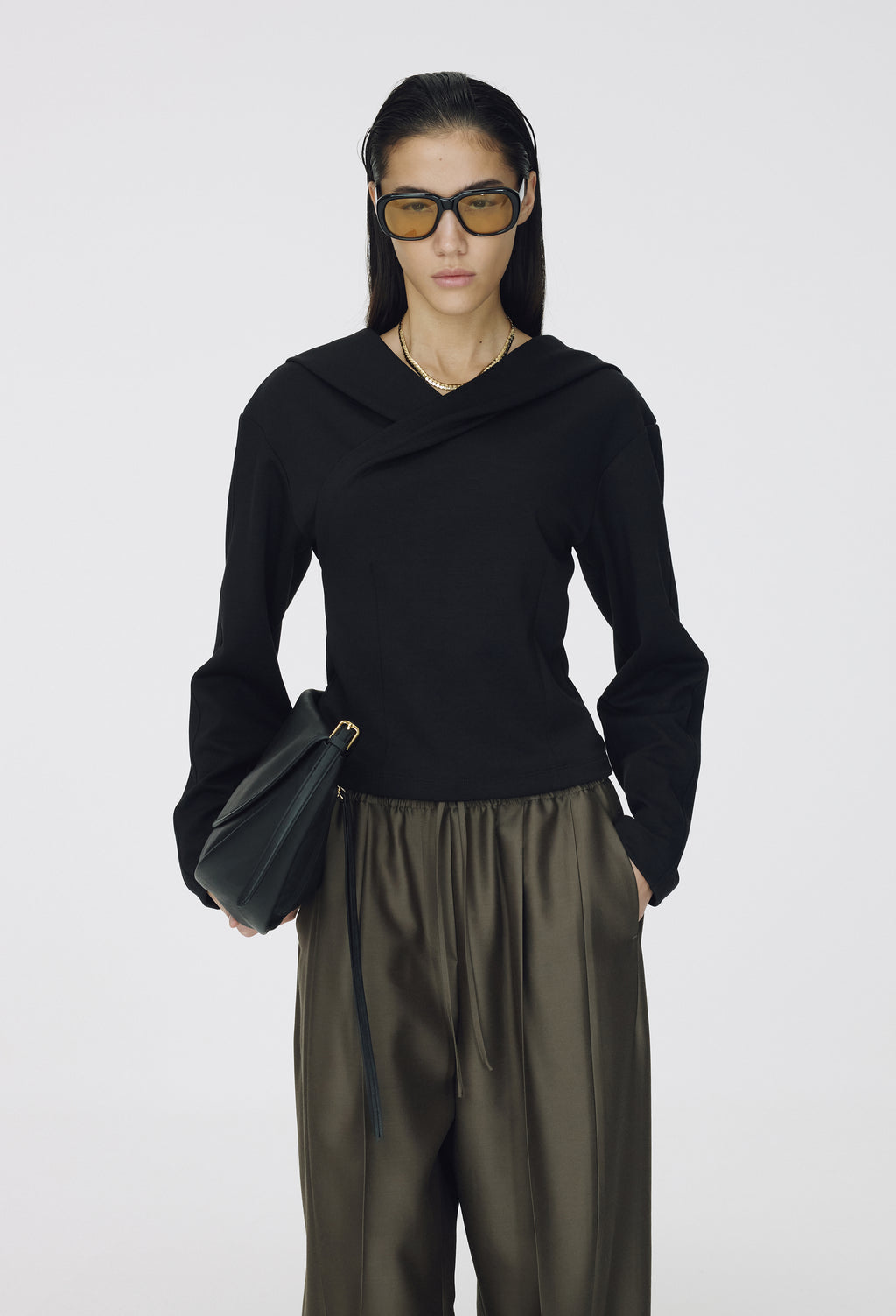 Draped Hooded Top