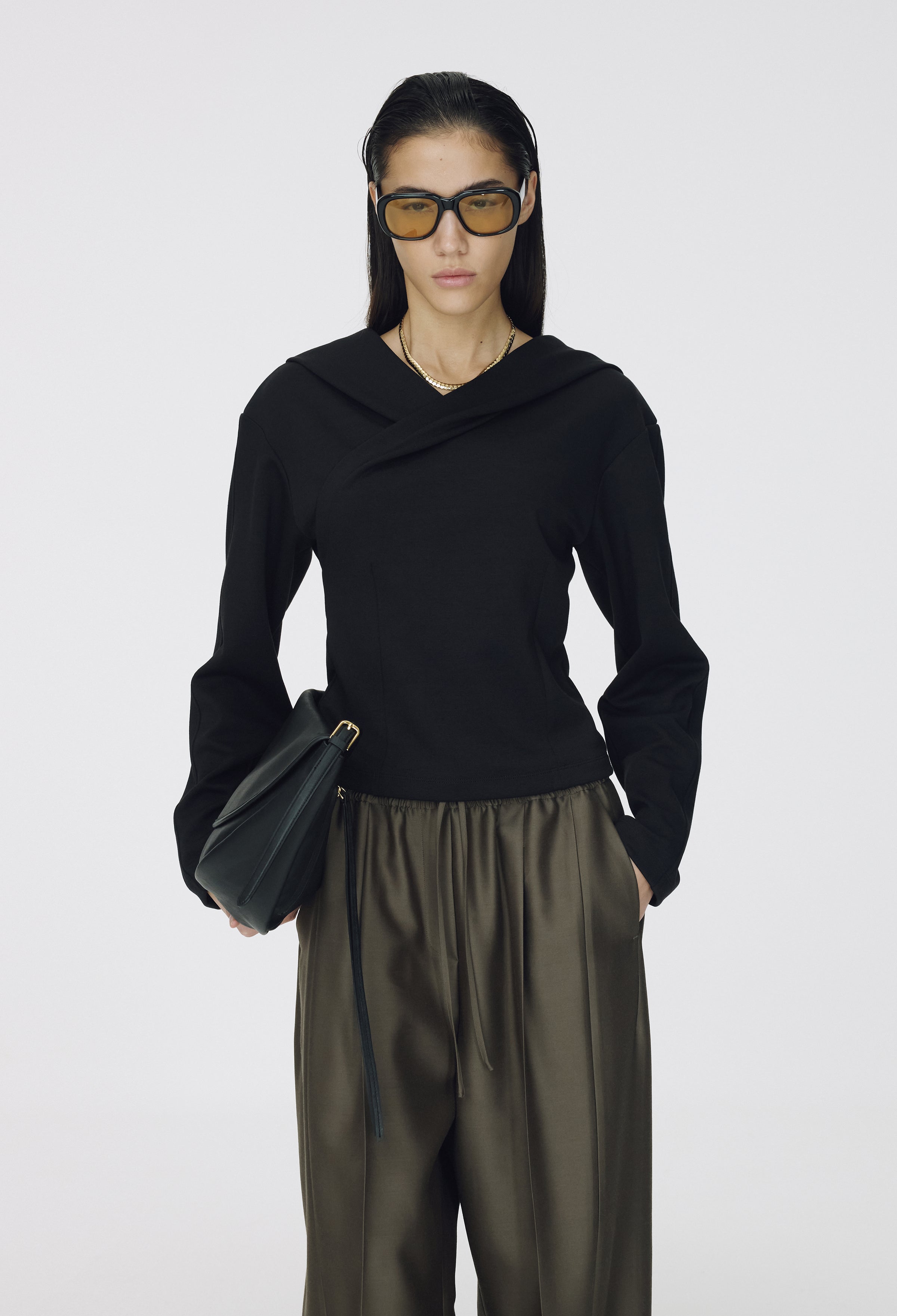 Draped Hooded Top