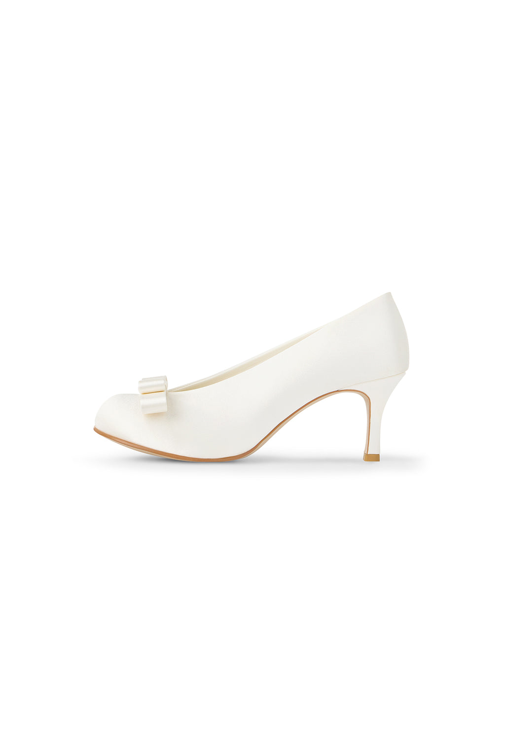 Satin Ribbon Round Pumps Ivory