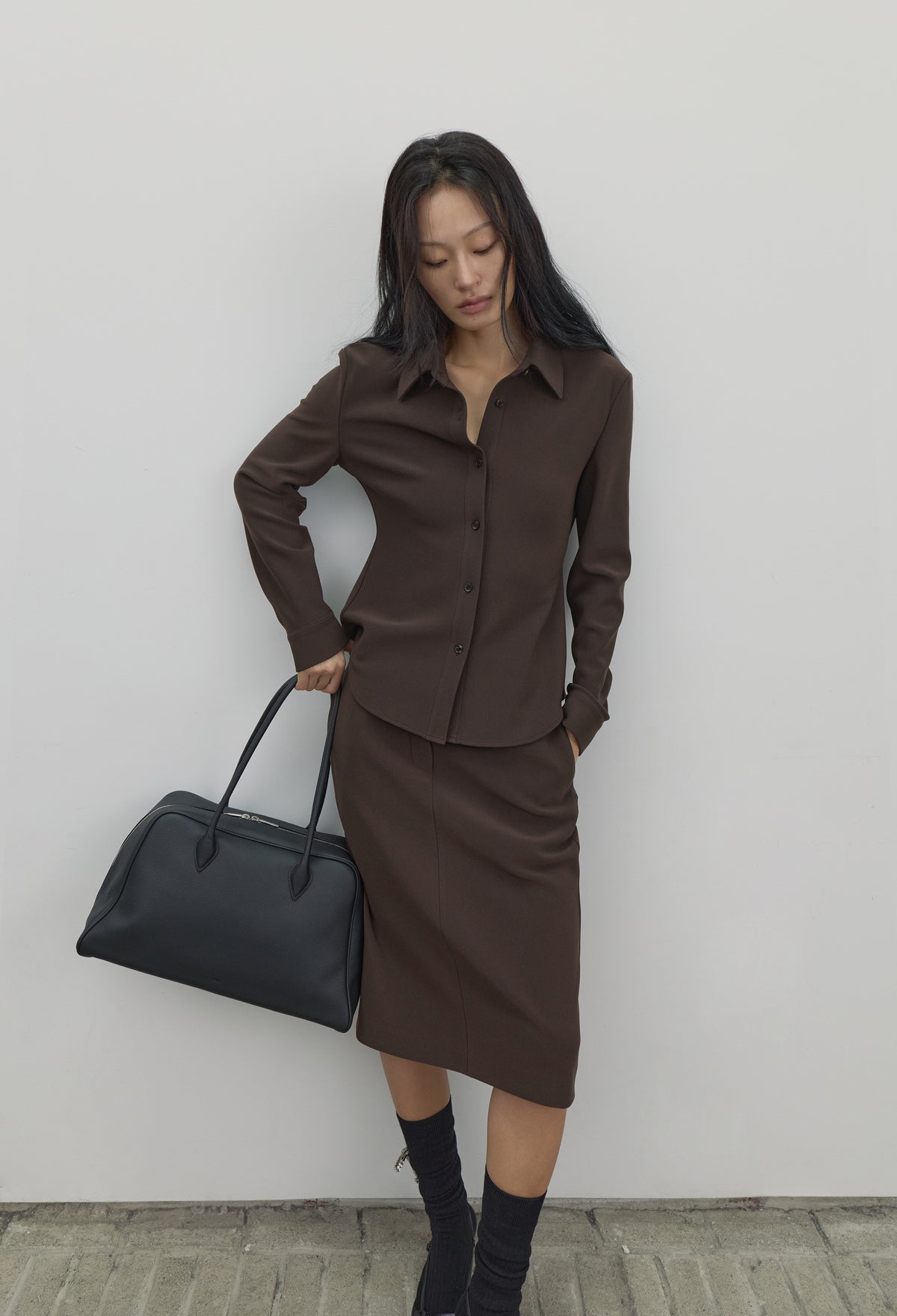 High-density Slim-Fit Shirt Brown