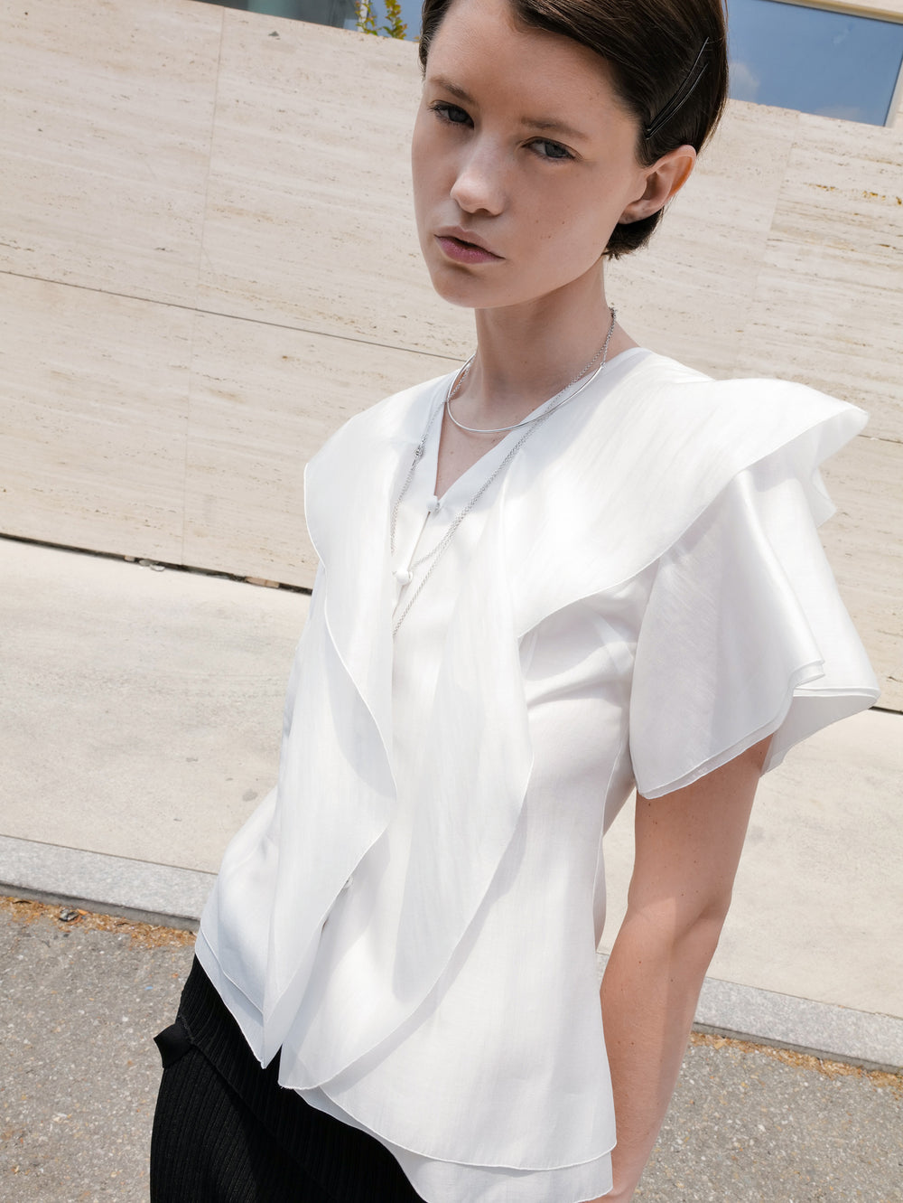 Ruffle Peplum Blouse Ivory