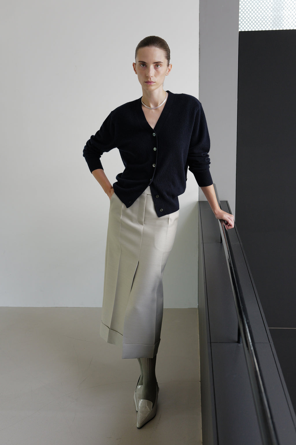 Cashmere 100 Padded Cardigan Navy