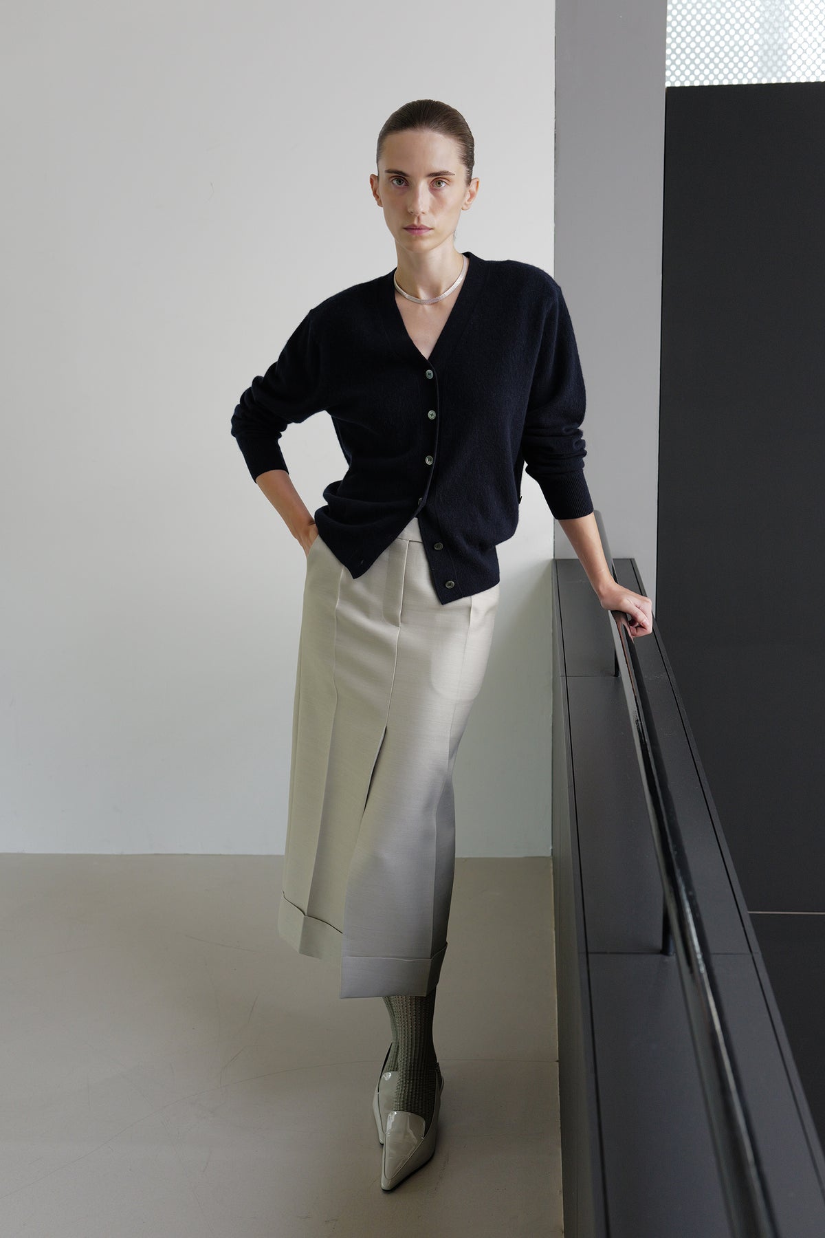 Cashmere 100 Padded Cardigan Navy