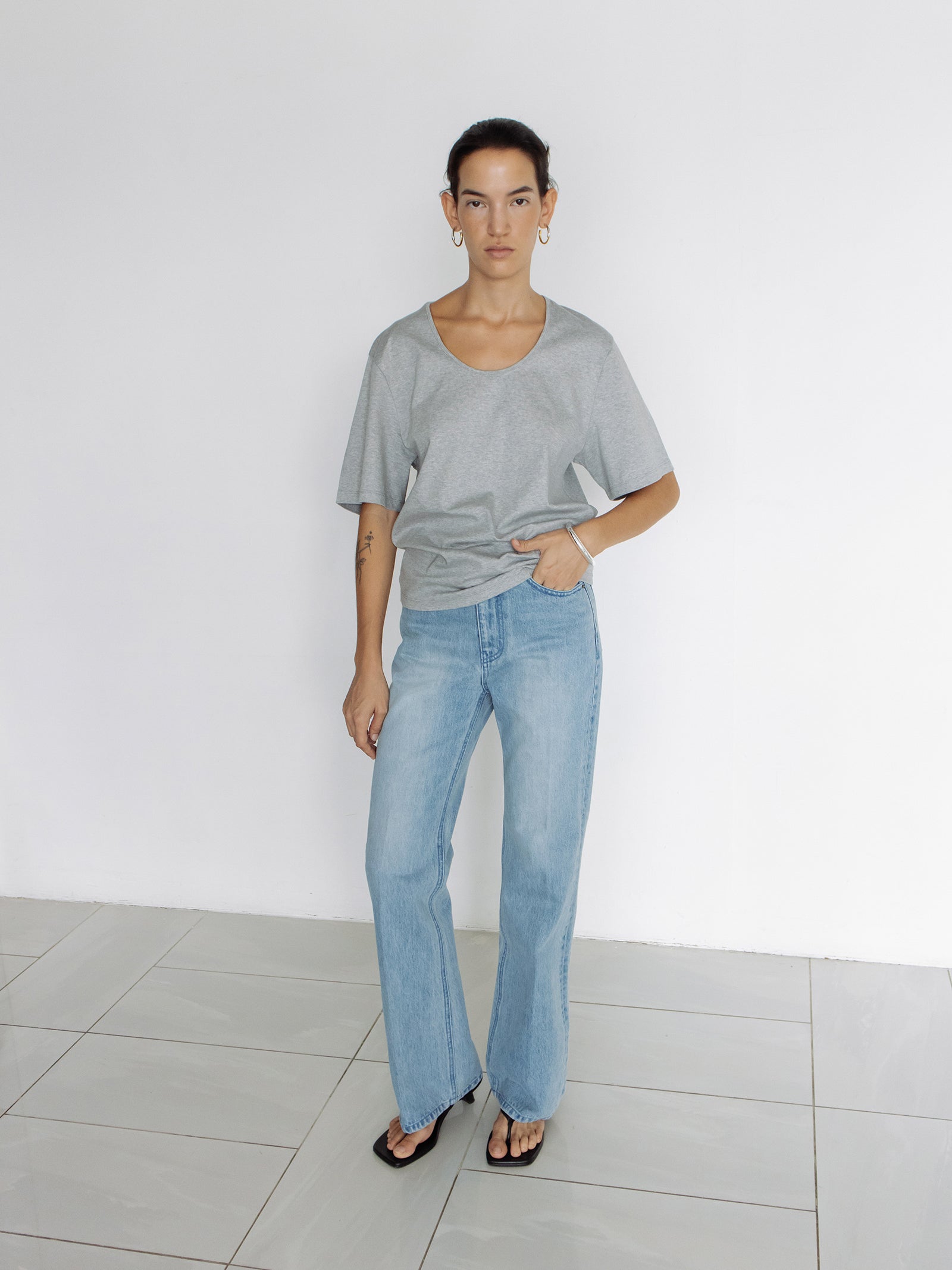 Cotton U-Neck T-shirt, Gray
