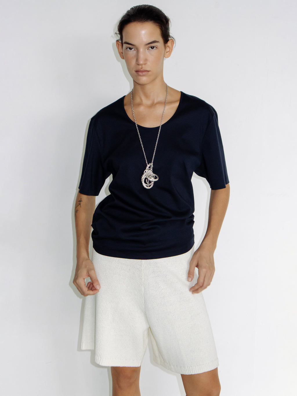 Cotton U-neck T-shirt Navy
