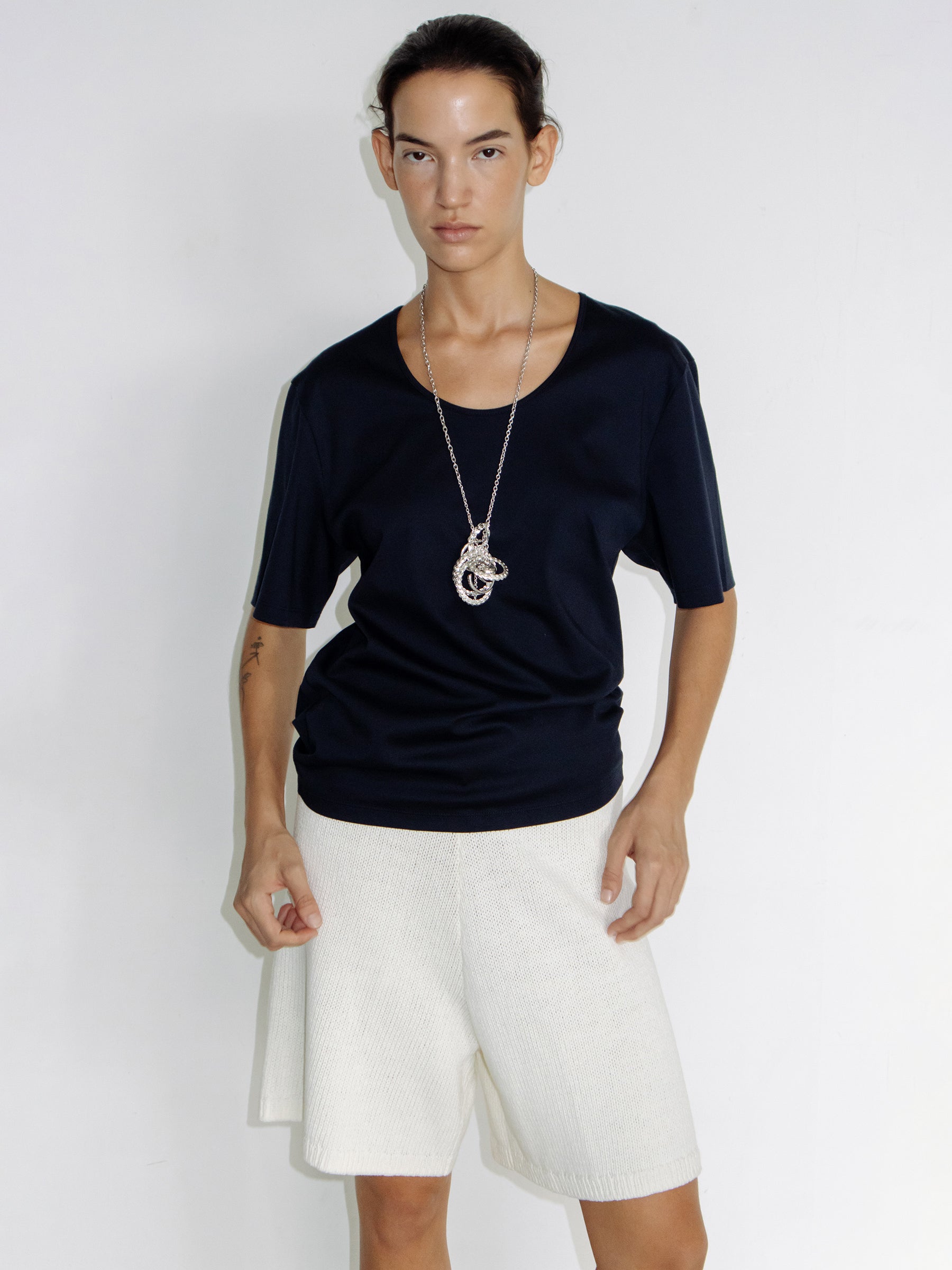 Cotton U-neck T-shirt Navy