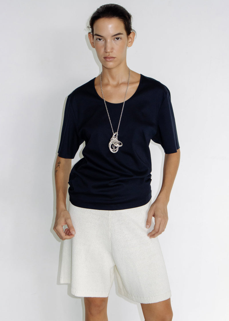 Cotton U-neck T-shirt Navy