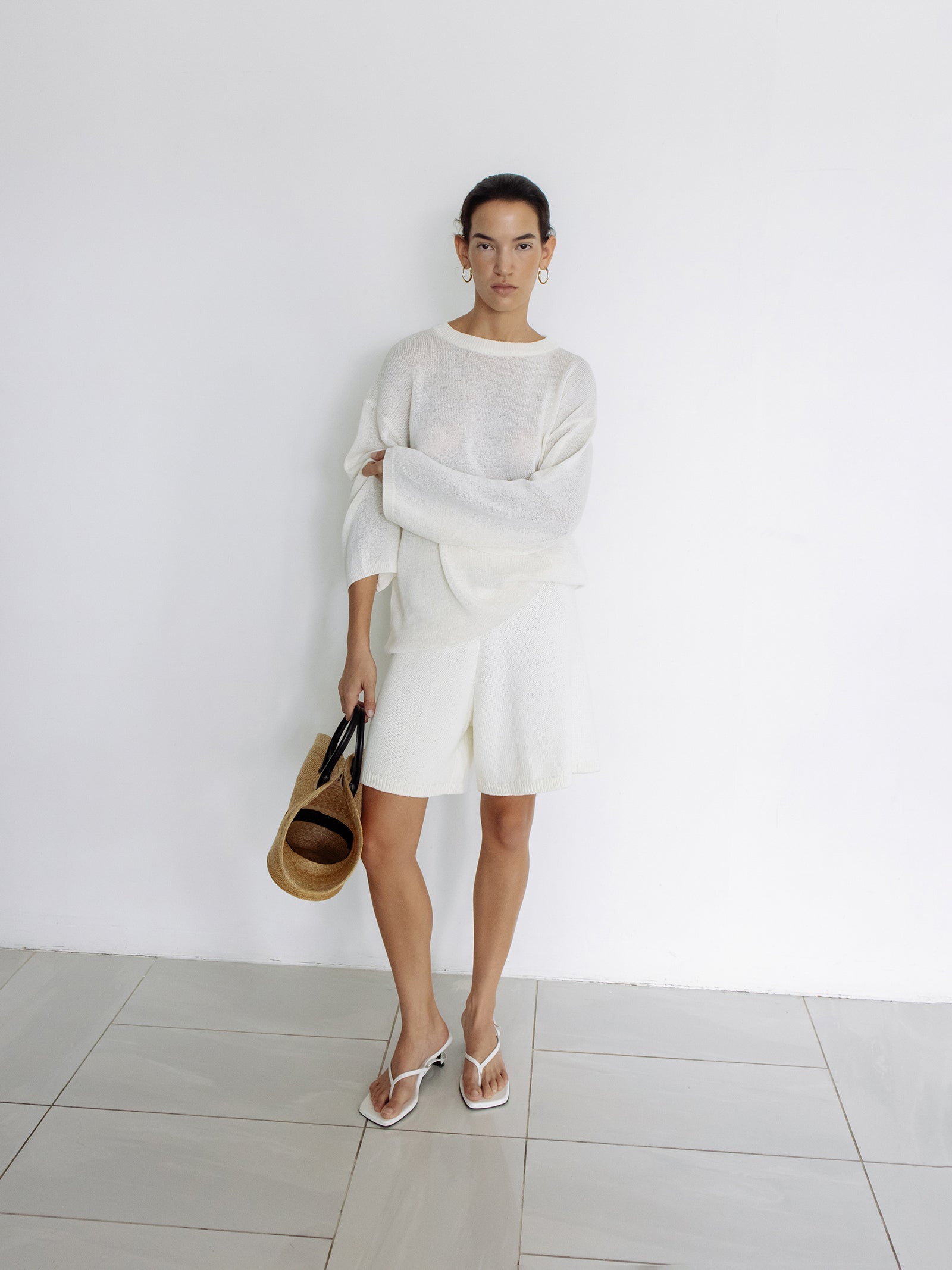 Cotton Knit Shorts Ivory