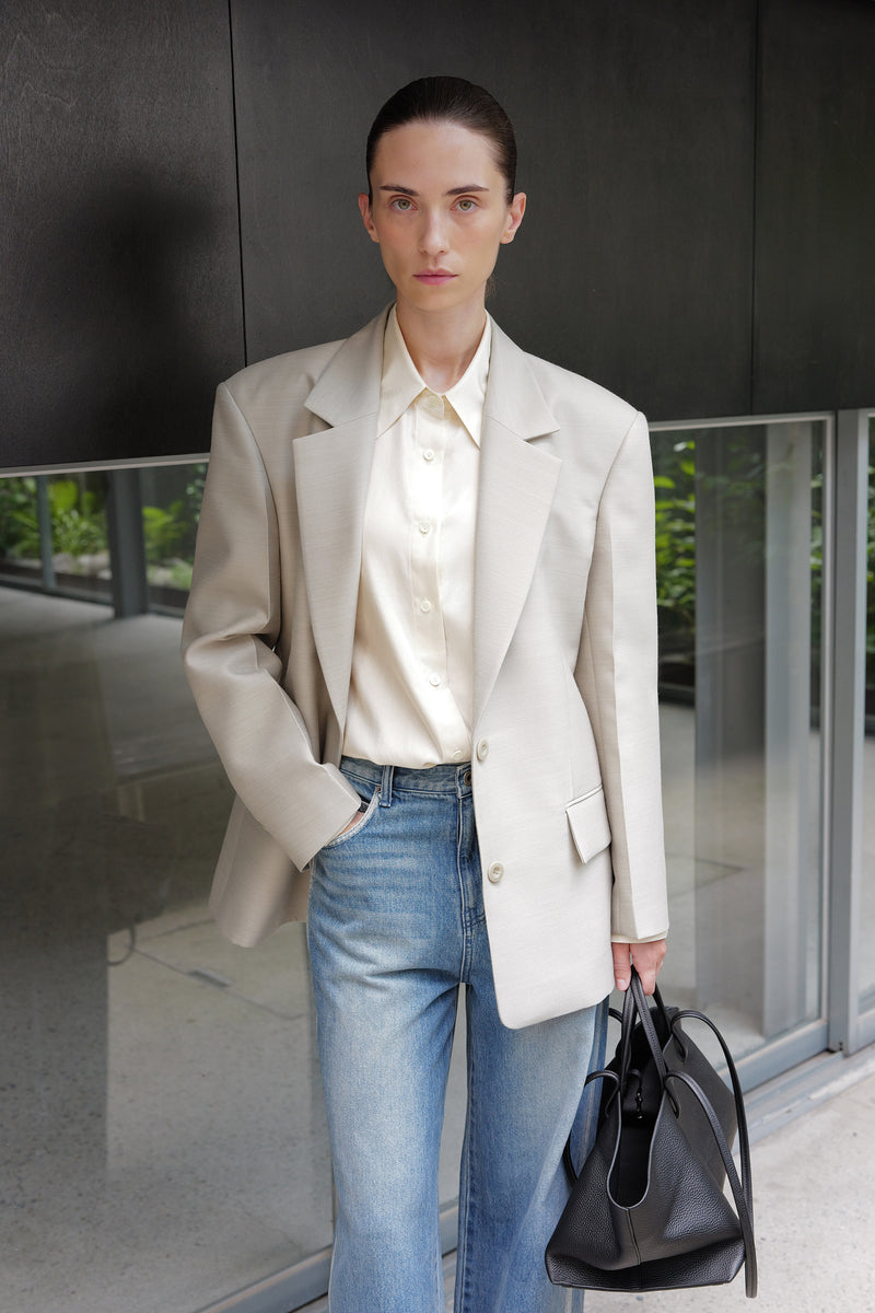 Wool Silk Blazer Light Gray