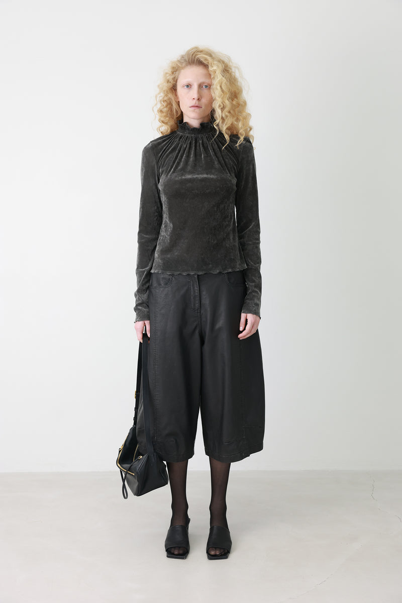 Velour Shirred Top Charcoal
