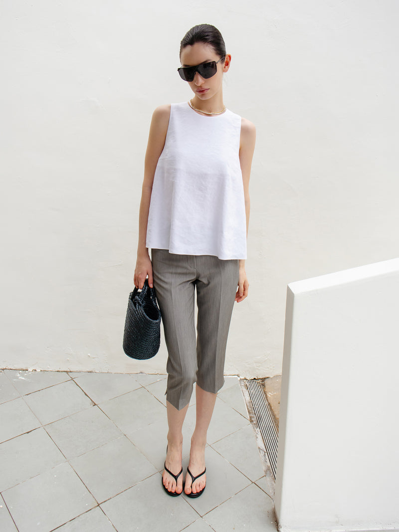 Capri Slit Pants Gray