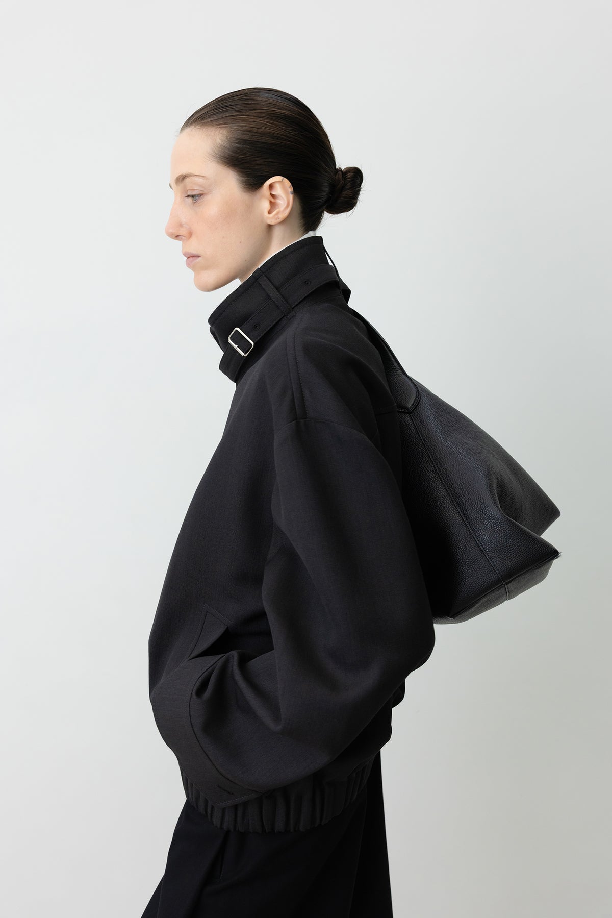 High-Neck Blouson Jumper Charcoal