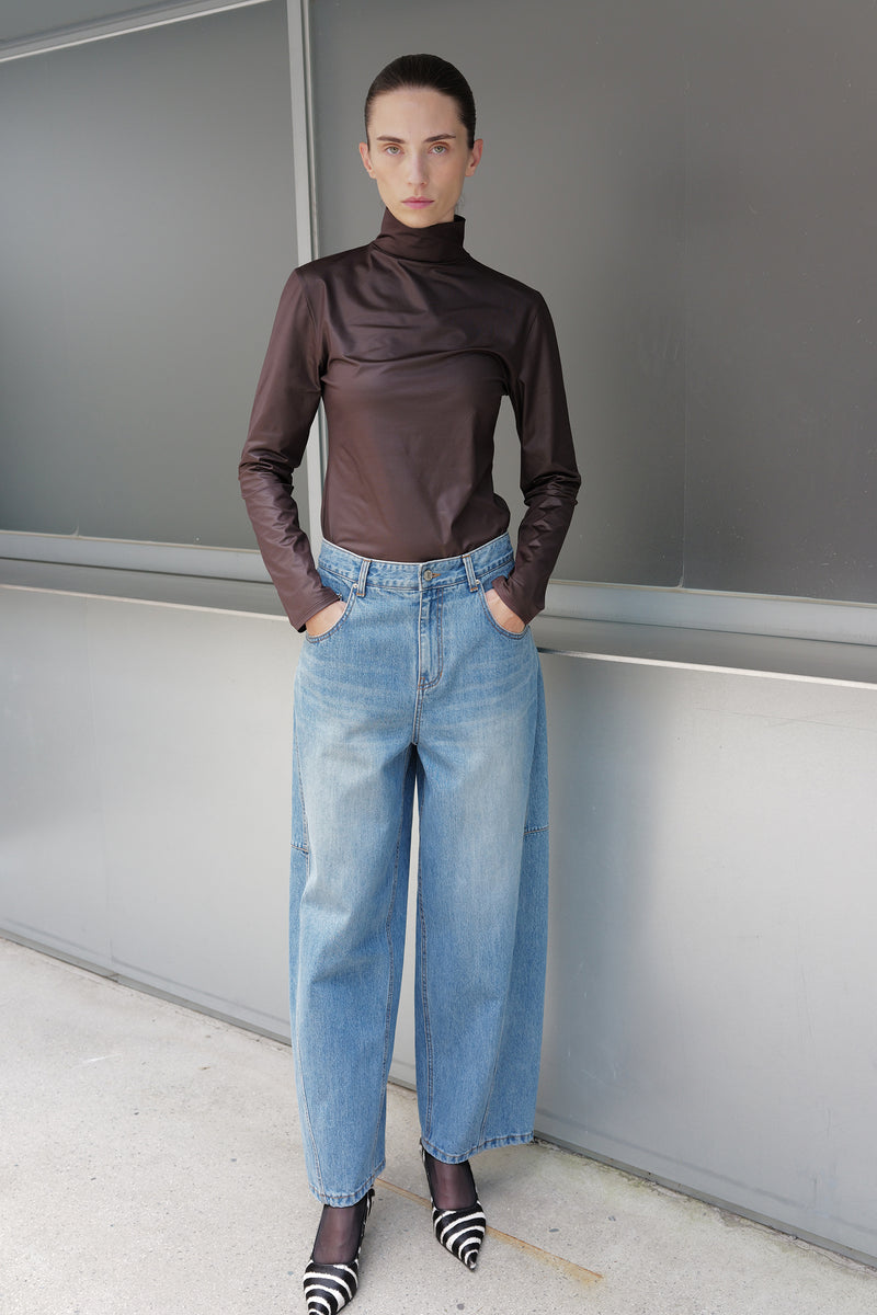 Metallic Turtleneck Top Brown