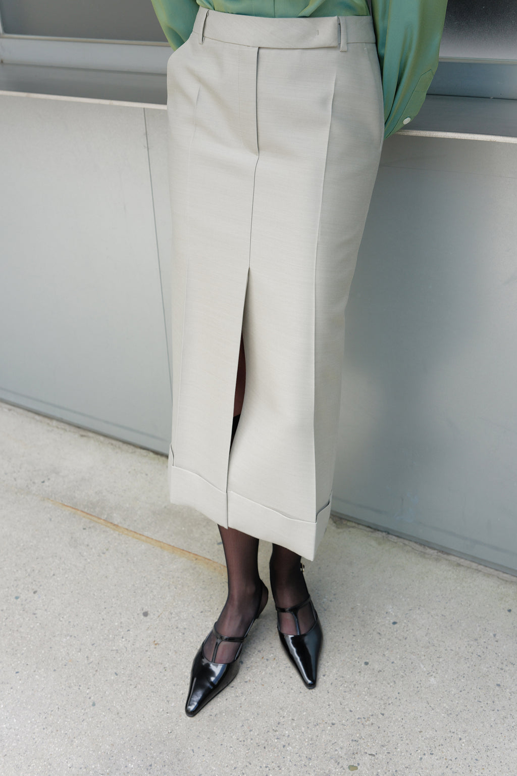 Wool Silk Pencil Skirt Light Gray