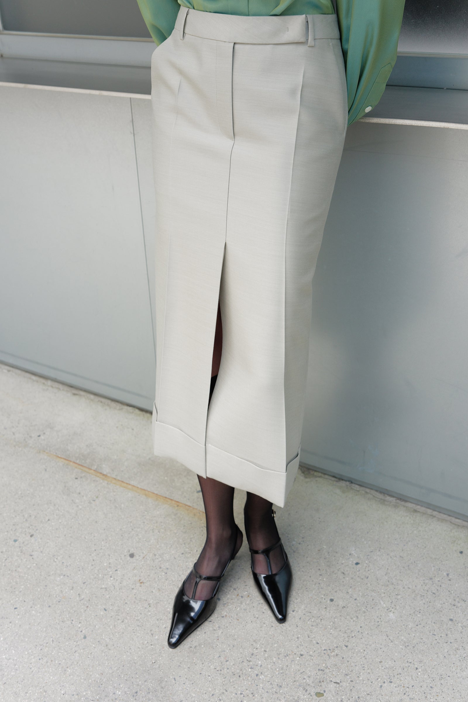 Wool Silk Pencil Skirt Light Gray