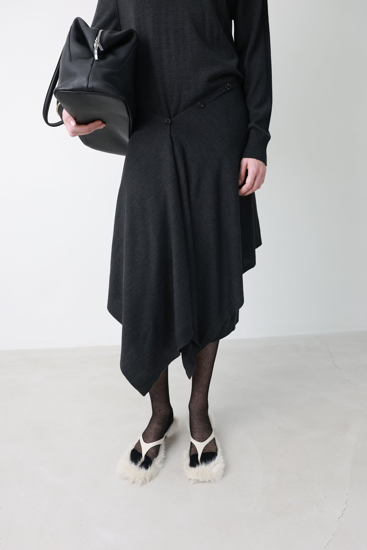 Wool blend knit dress charcoal