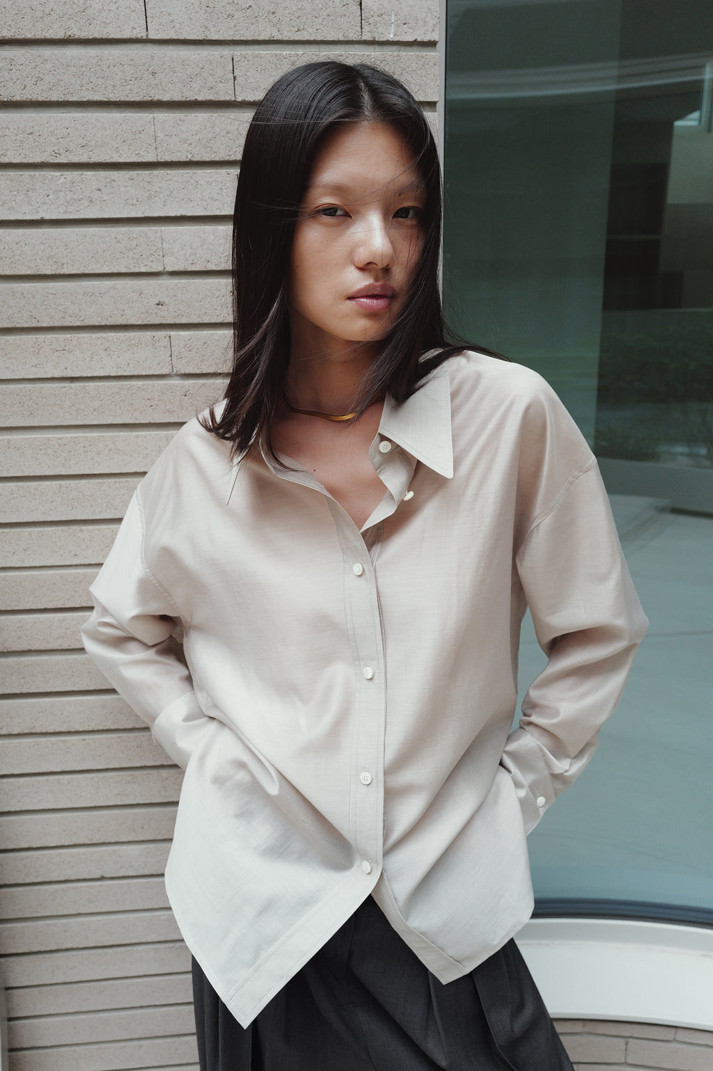 Belted Sheer Shirt Greige