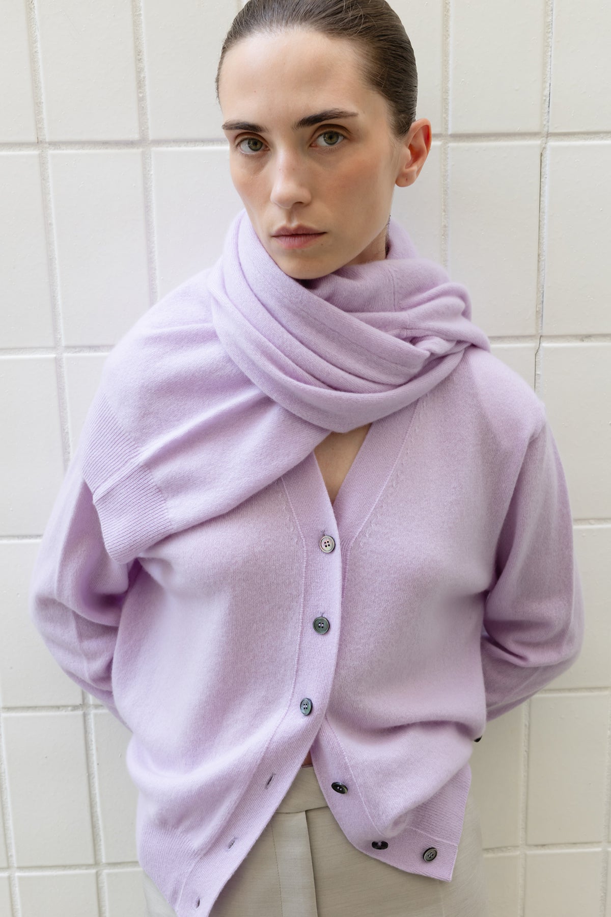 Cashmere 100 Padded Cardigan Lavender