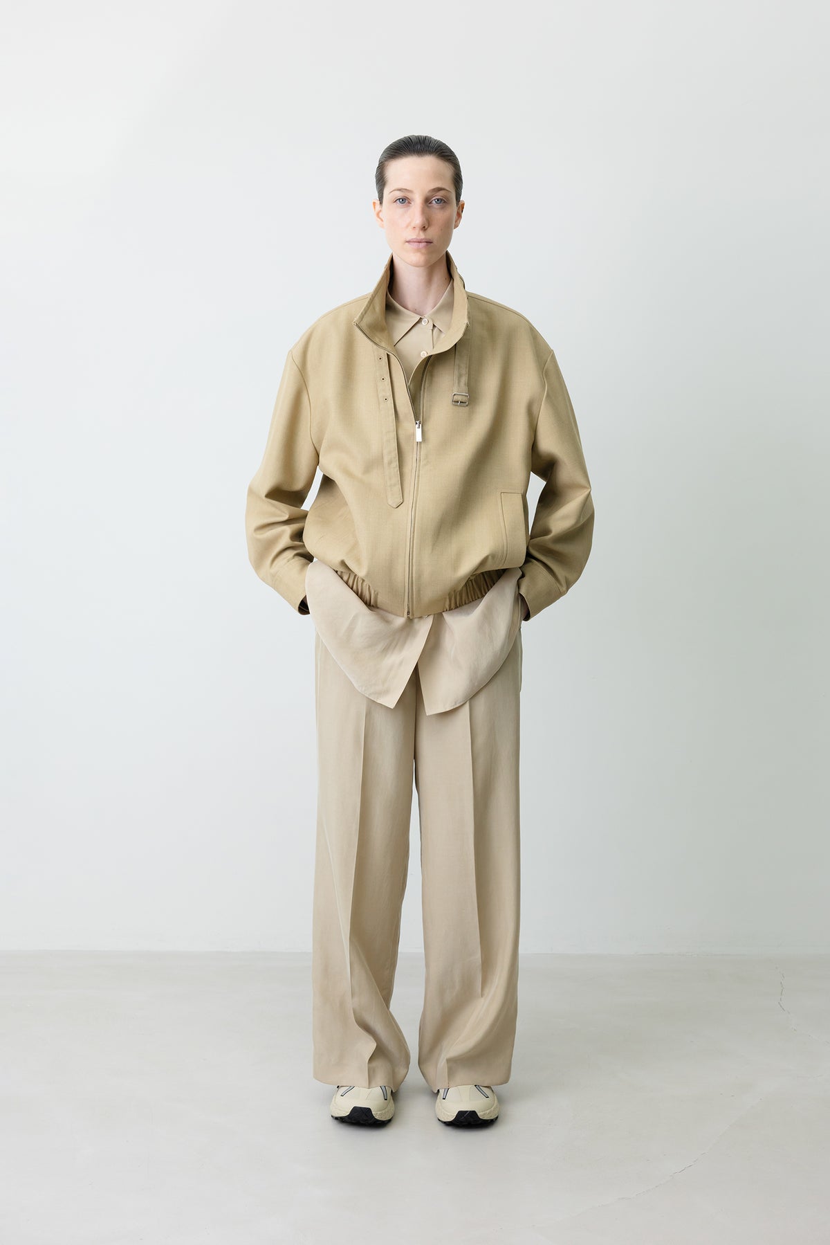 High-Neck Blouson Jumper Beige