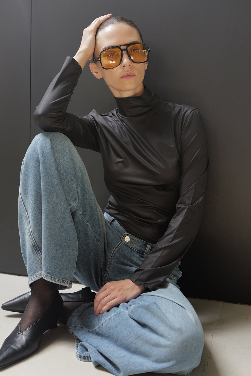 Metallic Turtleneck Top Black