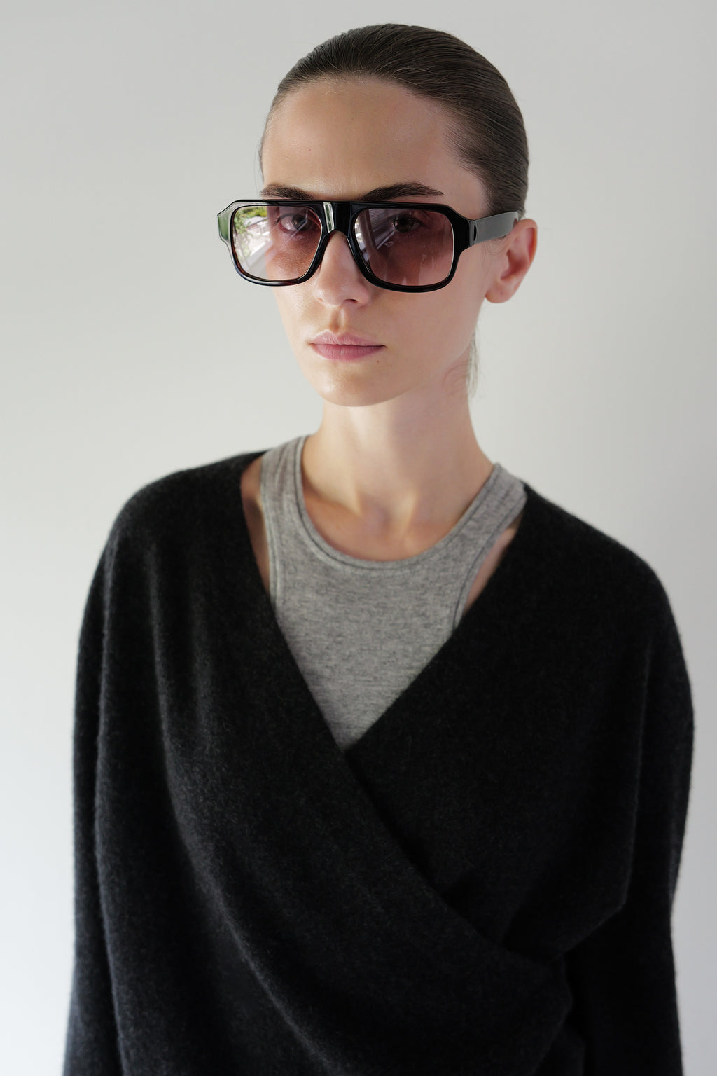 Cashmere 100 Wrap Knit Charcoal