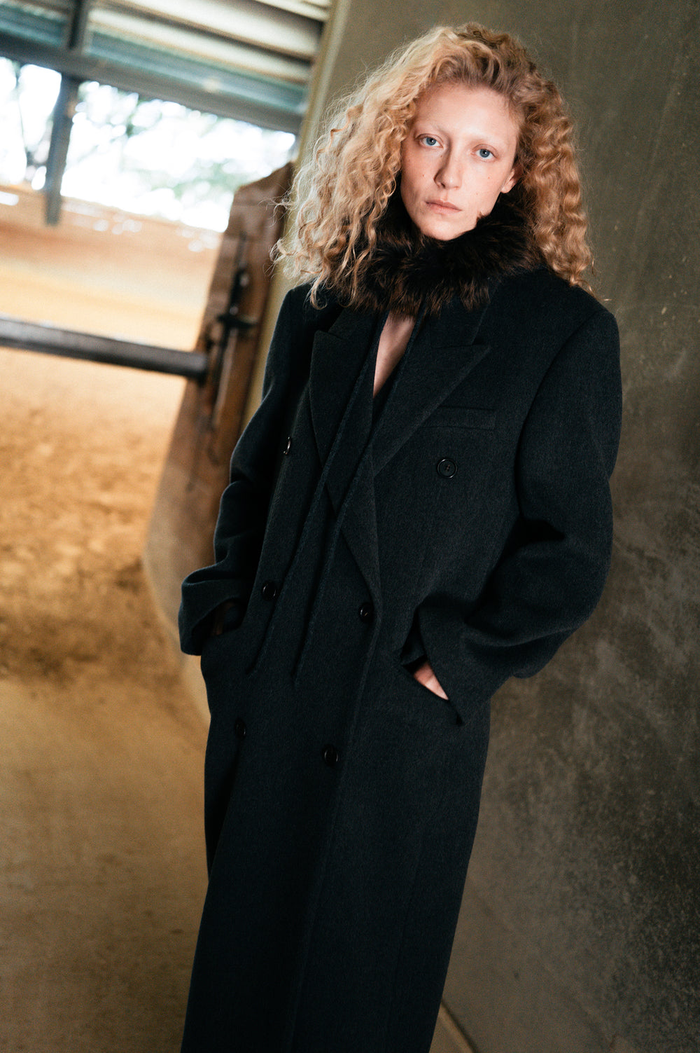 Double Tailored Long Coat Charcoal