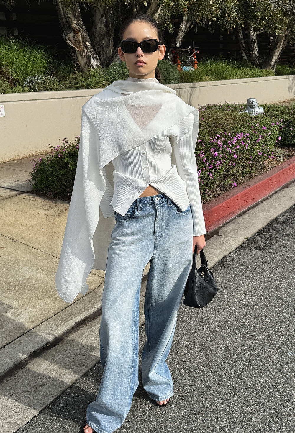 Wool silk scarf ivory
