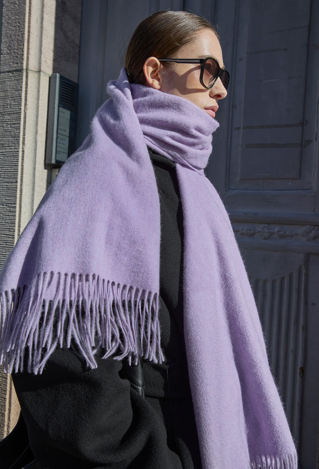 Lambswool Fringe Muffler Lavender