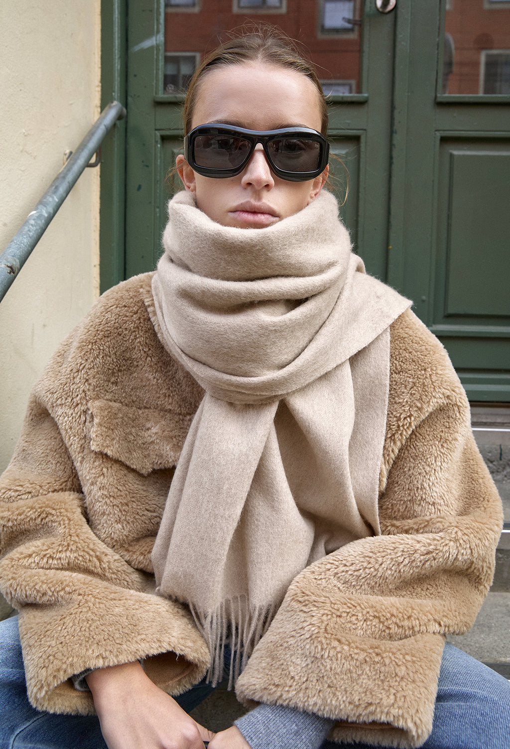 Lambswool Fringe Muffler Beige