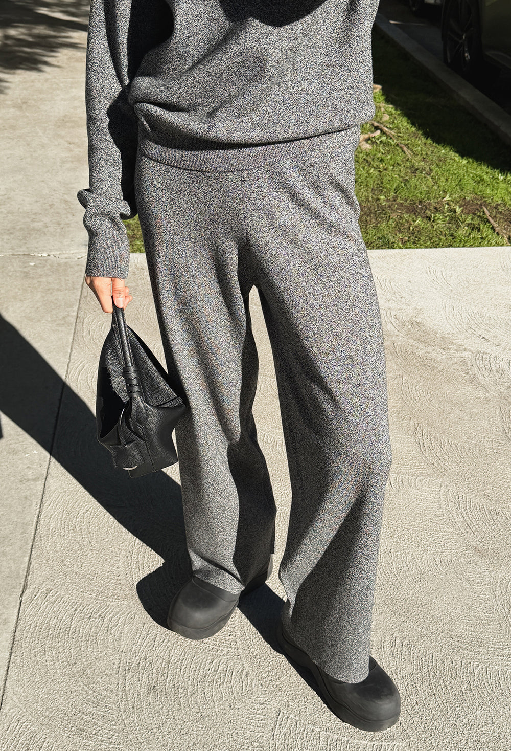 Washable Wool Cotton Knit Pants Melange Black
