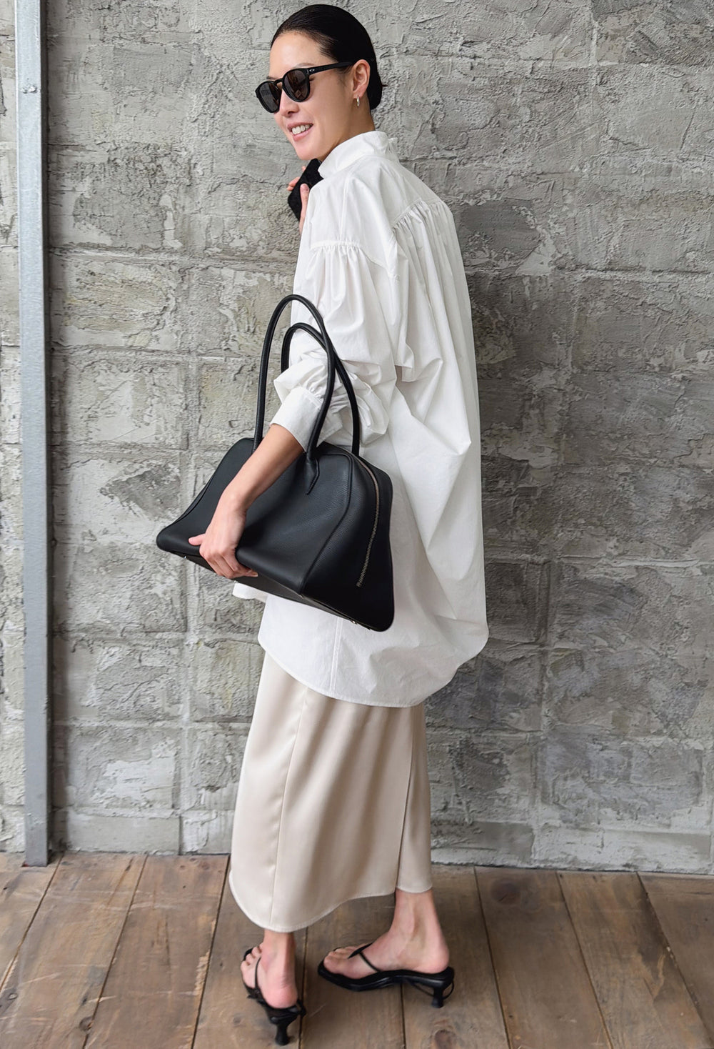 High-neck Shirring Blouse White