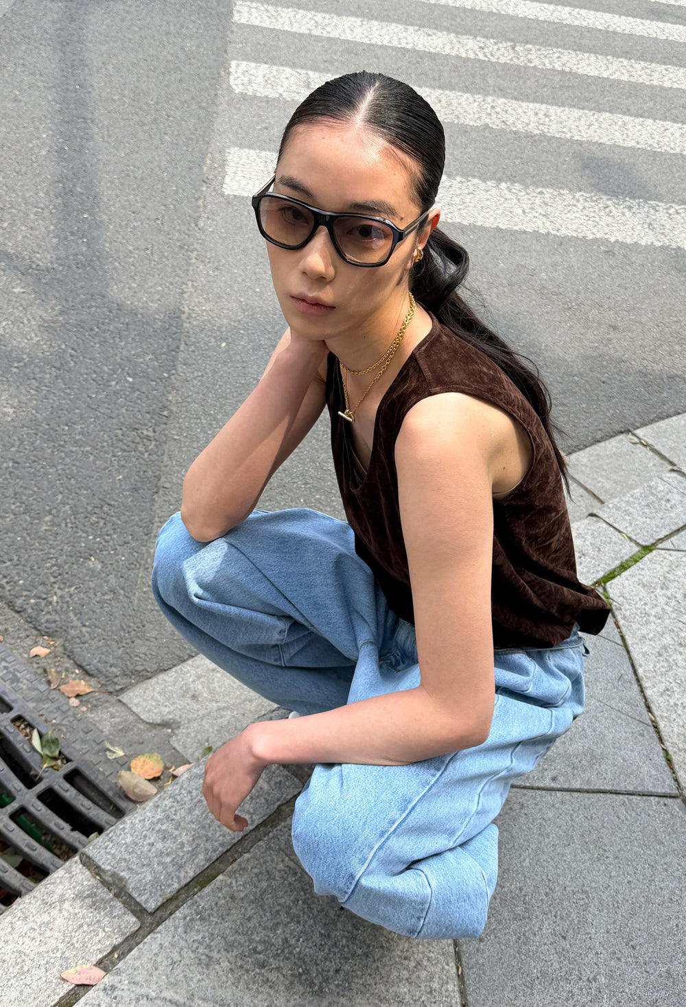 Velour Sleeveless Top Brown