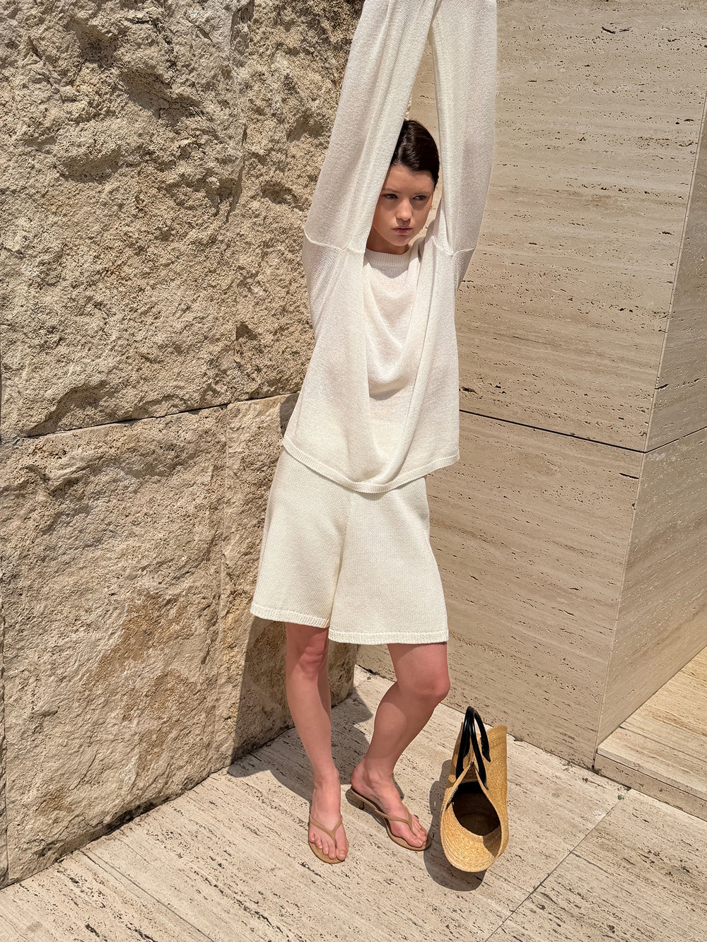 Cotton Knit Shorts Ivory