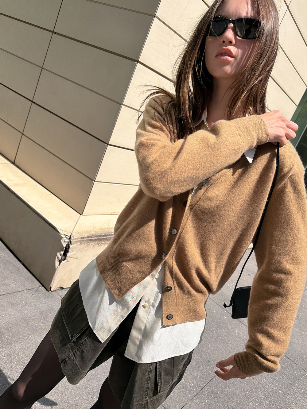 Cashmere 100 Padded Cardigan Camel
