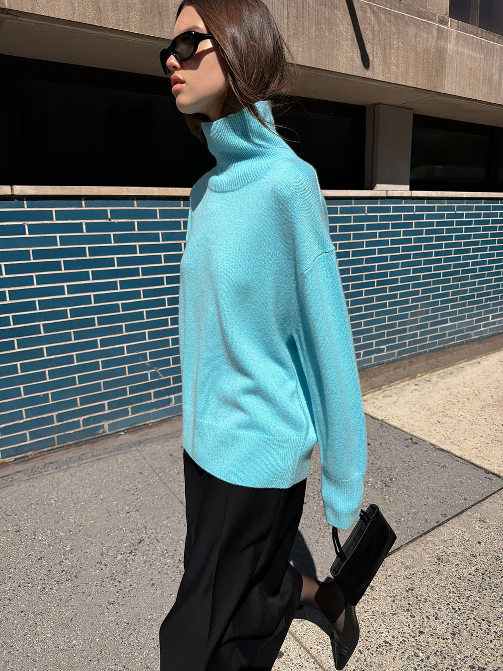 Cashmere 100 Turtleneck Knit Mint Blue