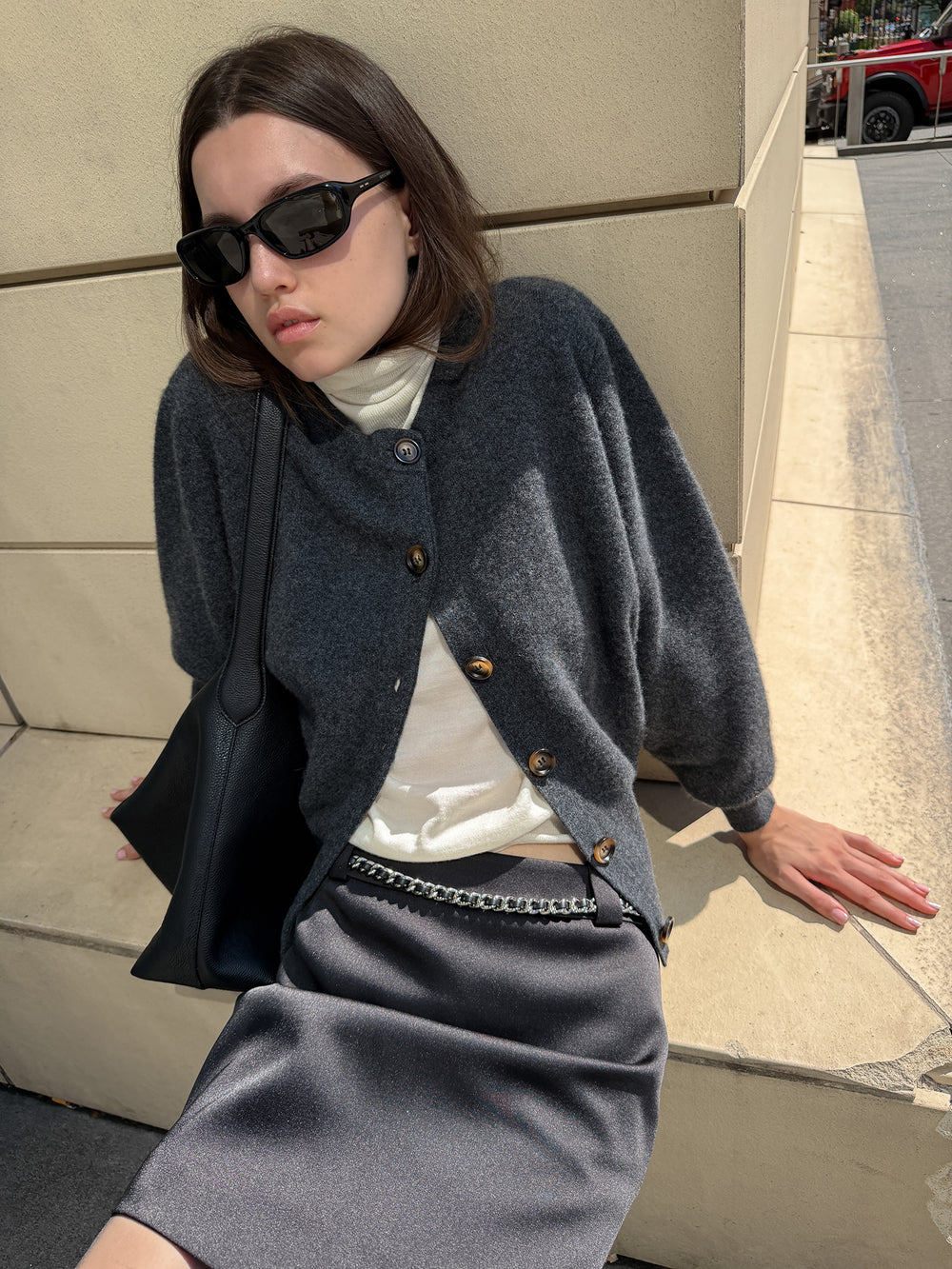 Cashmere 100 Double-faced Cardigan Charcoal