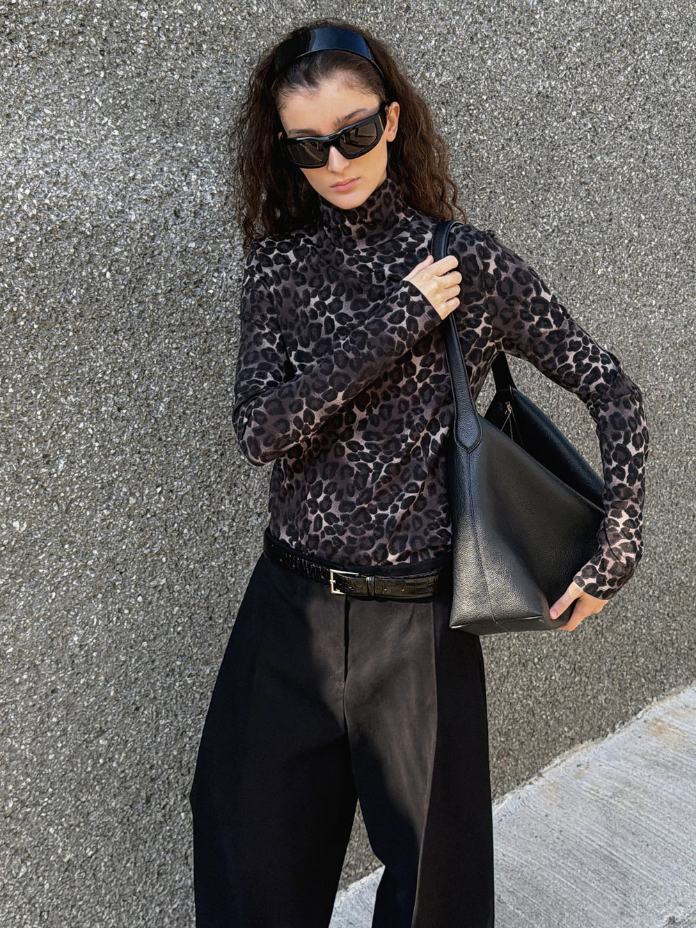 Leopard turtleneck T-shirt