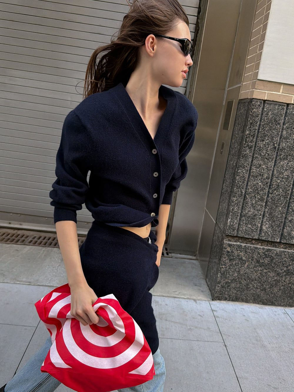 Cashmere 100 Padded Cardigan Navy