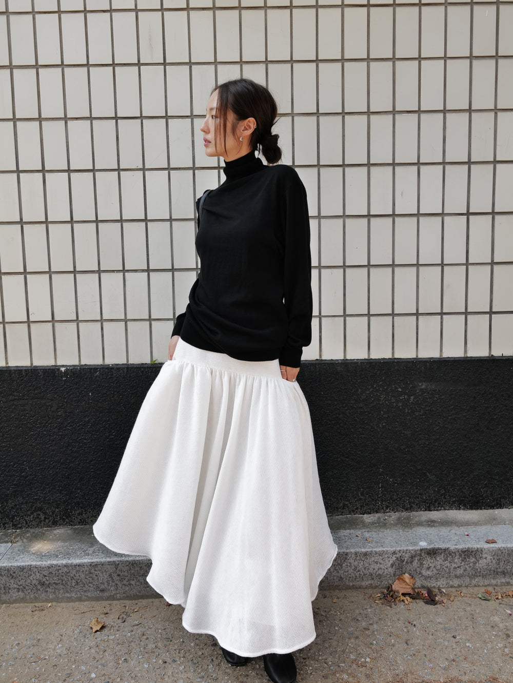 Wool Blend Turtleneck Knit Black