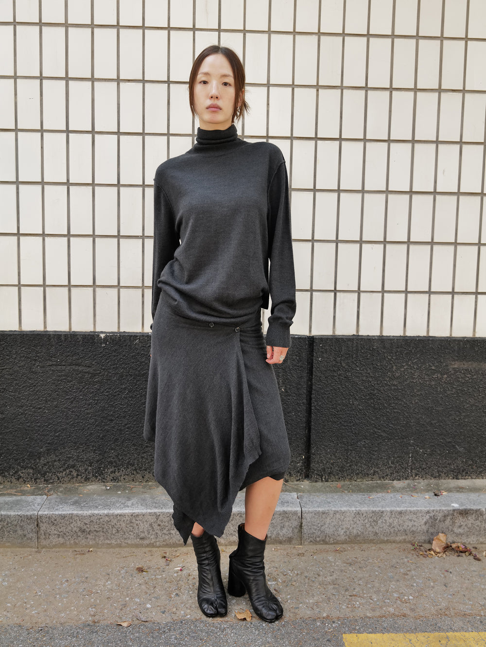 Wool blend knit dress charcoal