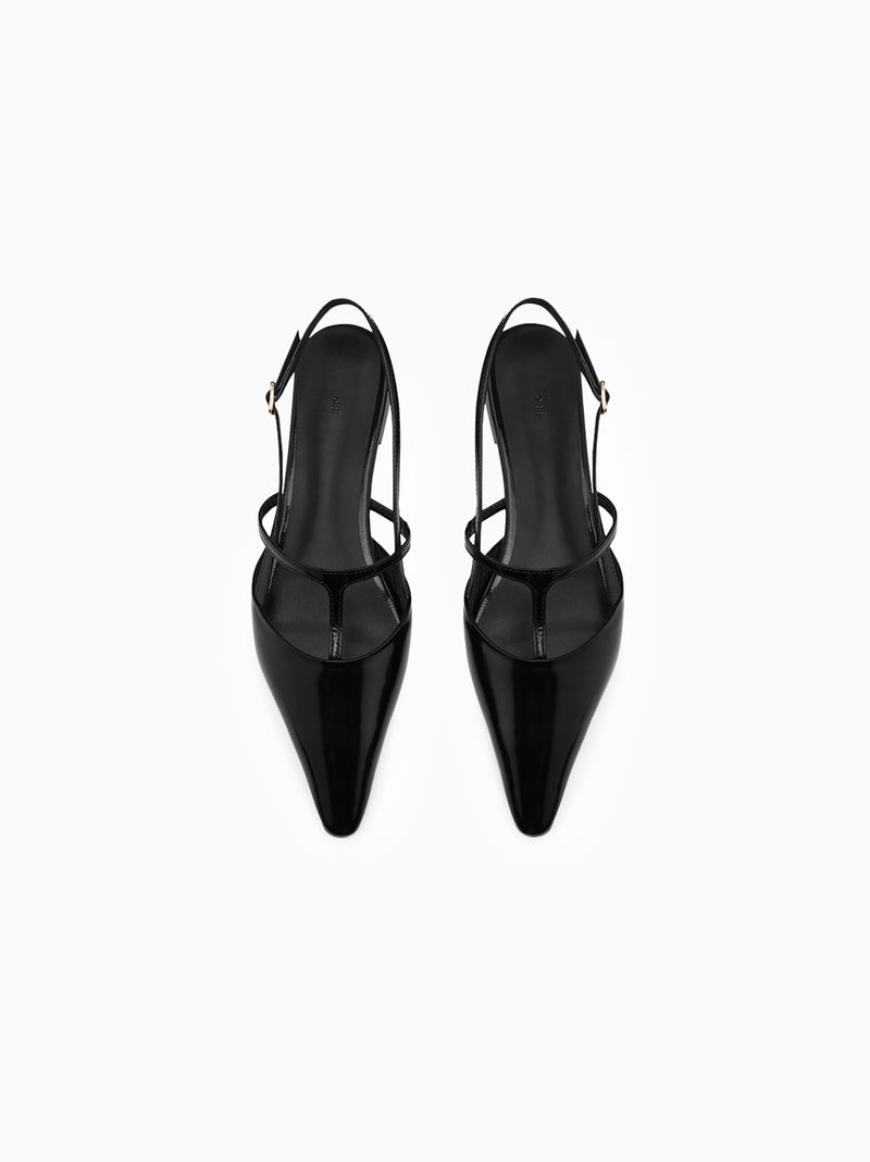 T Strap Slingback Black