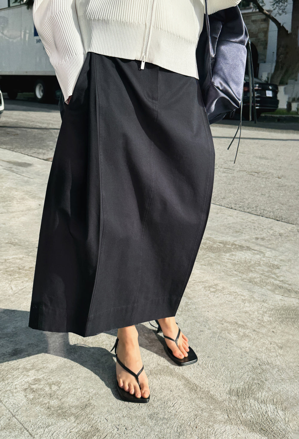 Cotton Tuck Skirt Navy