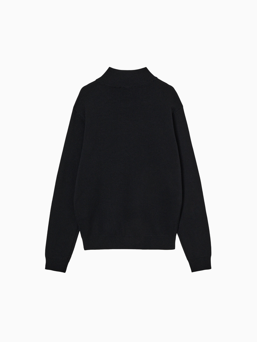 Washable Wool Cotton Half-Zip Knit Black