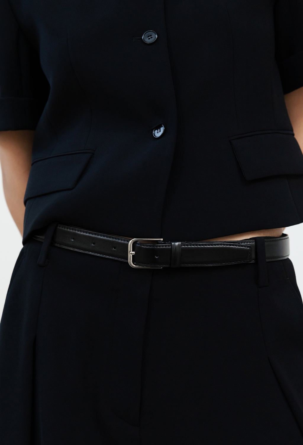 Sleek Buckle Belt Black Silver