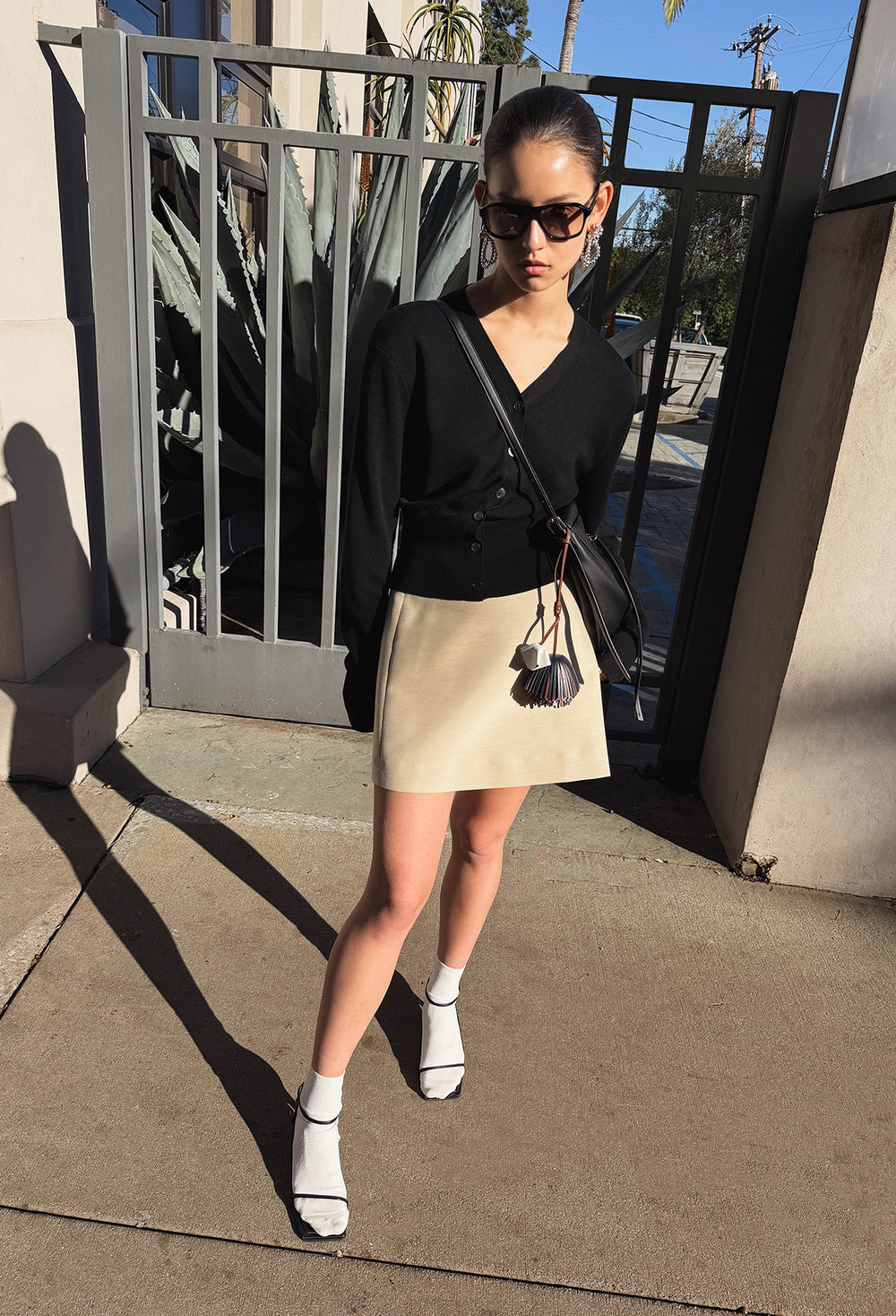 Wool Wrap Mini Skirt Beige