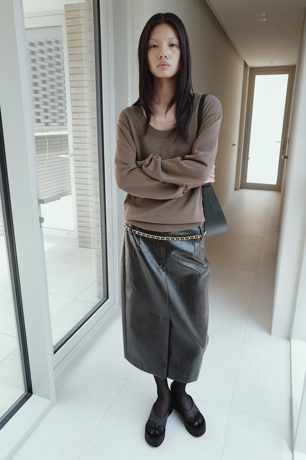 Washable 100% Wool U-Neck Pullover Taupe